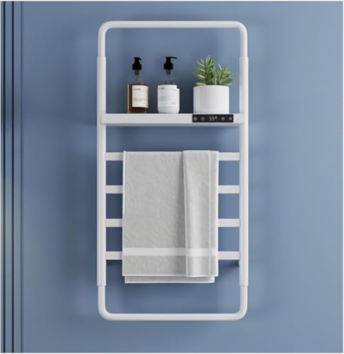 Toallero eléctrico de Pared con calefacción - Radiador de baño de Acero Inoxidable con Estante Superior, Acabado Blanco, cableado Correcto para un Secado óptimo y una Comodidad excepcional