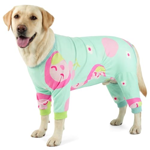 Image of BRKURLEG Soft Dog Pajama, Dog Recovery Suit, Green, XXL | Long Sleeve Prevent Shedding, Anti-Licking wounds, Pet Onesie Cute & Stretchy Puppy Jumpsuit Pjs for Small to Large Breeds