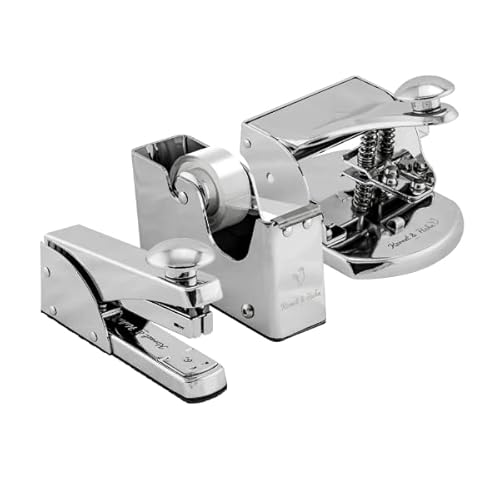Kornet & Hahn Büro Locher, Tacker, Klebebandspender Set aus Metall | 3-teiliges Set | In Silber Chrom | Modernes Design | Geschenk Set Cover