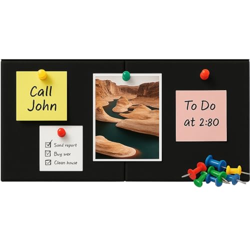 Image of Panchhi Store 2 Pcs Adhesive Notice Board Black Bulletin Board with 5 Drawing Pins Felt Message Board for Paste Notes, Photos, Schedules
