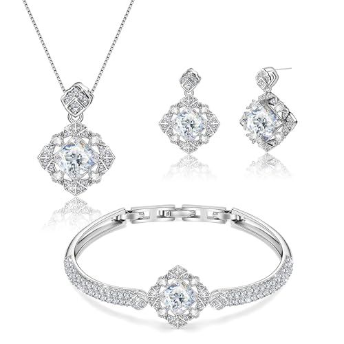 Blissful Angel Womens Jewelry Set Bracelet Necklace and Earrings Sets Crystal Jewelry Set For Wife Girlfriend Or Mothers Idea Gift For Special Women i