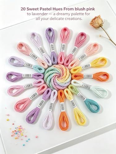 Image of Embroidery Thread, 20-Color Macaron Series Floss, 8 Meters /Skein, for DIY Crafts, Cross Stitch, Friendship Bracelets & Garment Accessories
