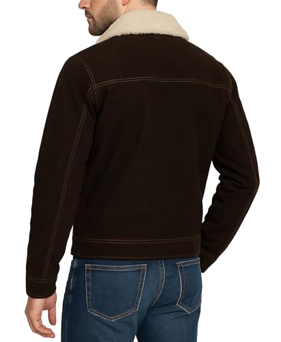 Men's Brown Suede Leather Fur Shearling Collar Jacket - Black Leather Motorcycle Jacket Men - Brown Corduroy Coat2