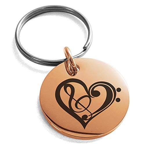Stainless Steel Treble Bass Clef Heart Small Medallion Circle Charm Keychain Keyring