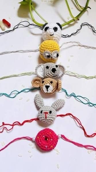 Image of Radhvini 1 Psc Handmade Crochet Animal Rakhi for Kids & Brother | Cute Cartoon Rakhis Set | Soft Knitted Designer Rakhii | Eco-Friendly Handcrafted Raksha Bandhan Rakhe Gift Pack OF 1 Only ( as per available)
