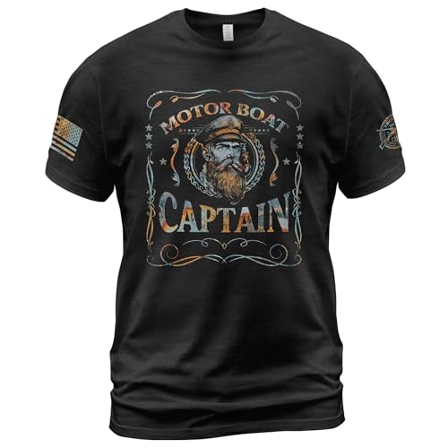 Motor Boat Captain T-Shirt Cruise Shirts for Men Vintage Funny Tshirts Funny Cruise Shirts 3 (Black-L)