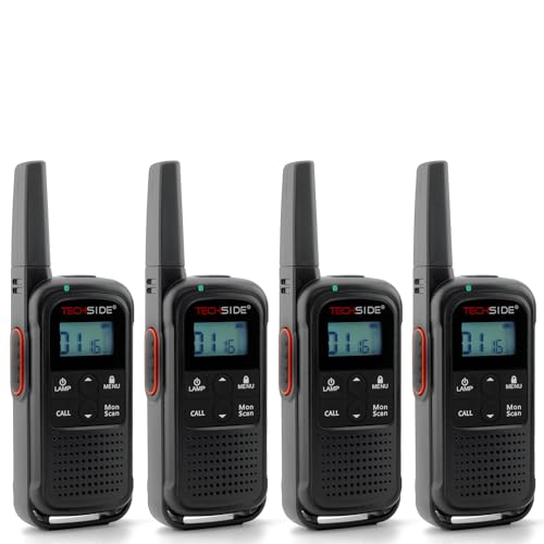 TechSide TS‑T3 Go PMR446‑Funkgerät, 16 Kanäle, Reichweite 10 km, USB‑C‑Ladung, mit LED‑Taschenlampe, 4 Stück