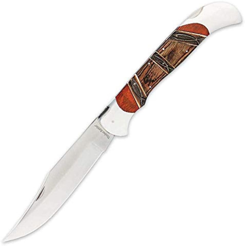 Heartwood Scarab Back Giant Folding Pocket Knife - Carved Camel Bone Inlays
