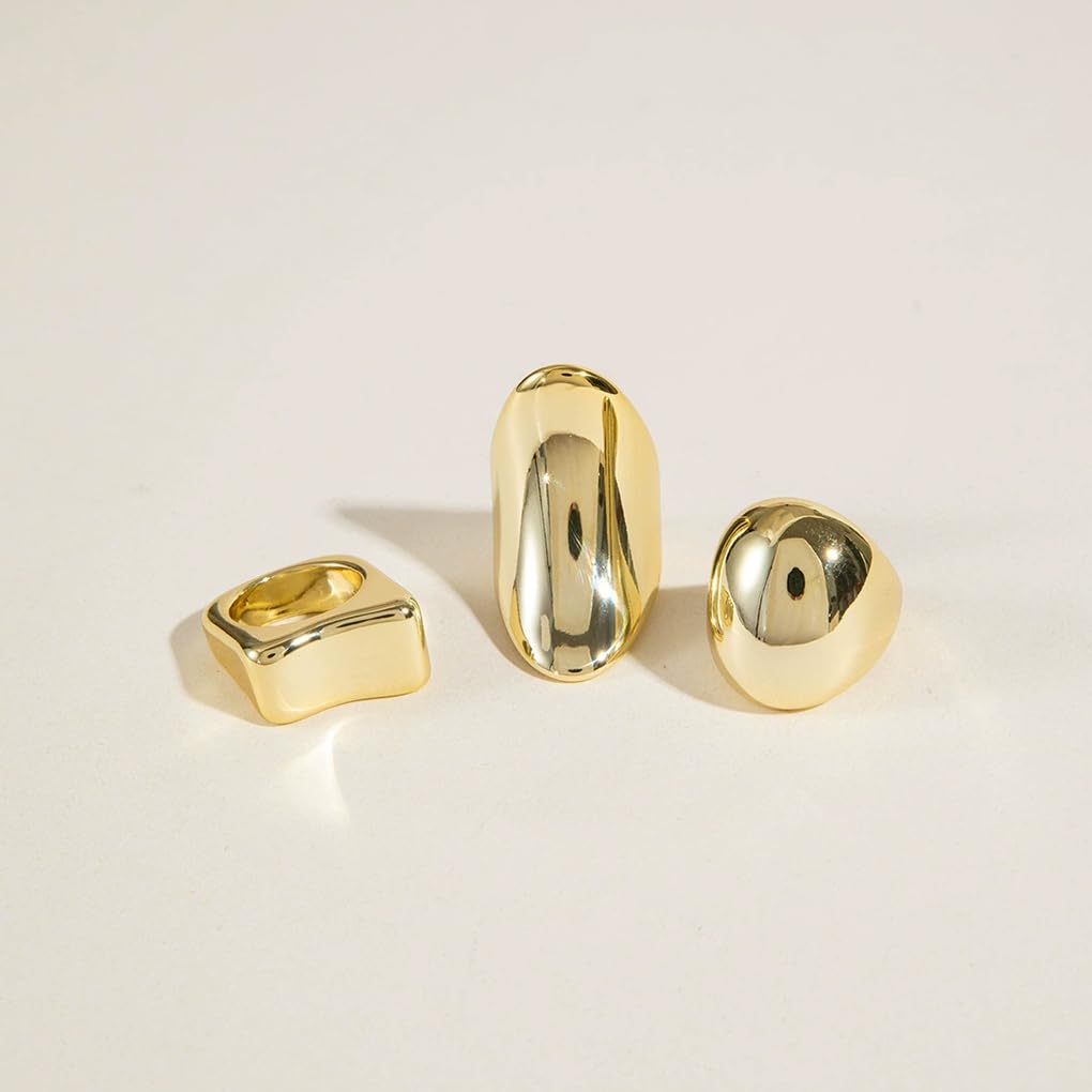 Anillos gruesos para mujer, diseño geométrico, apilable, exagerado, grande, cúpula grande, juego de anillos estéticos de moda para todos los días, Grande, Aleación de acero, Sin piedras 5