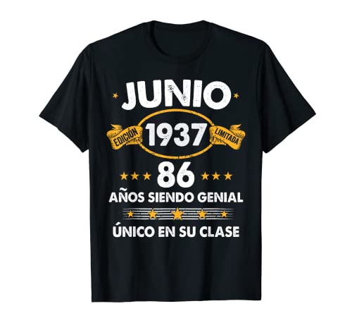 Hombre 86 Años Cumpleaños Regalo Hombre Junio 1937 Junio 86 Años Camiseta