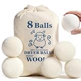Wool Dryer Balls, New Zealand Dryer Balls Laundry Reusable Reduce Static Cling, Dryer Ball to Reduce Wrinkles & Shorten Drying Time, Drying Balls Fabric Softener Ball for Laundry（Pack of 8)