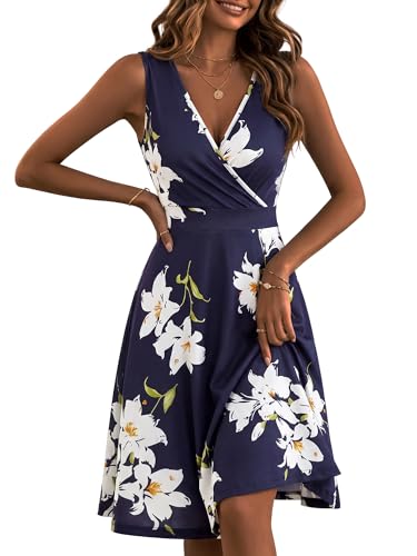 Image of GUBERRY Womens Wrap V Neck Sleeveless Sundress Summer Flare Tank Dress with Pockets