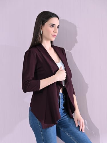 Image of Cotton Blend Women's Single Breasted Relaxed Fit Shawl Collar 3 /4 Sleeve Blazer