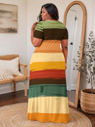 Image of SUZONANA Plus Size Maxi Dress for Curvy Women Summer Casual Sundress Short Sleeve Loose Vacation Dress