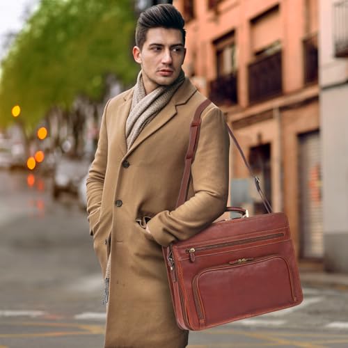 Banuce Vintage Full Grains Italian Leather Briefcase for Men Attache Case Business Laptop Work Bags with Luggage Strap Brown3