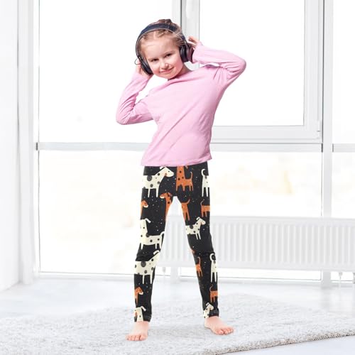 Dogs Pattern Girls Leggings Ultra Soft Compression Yoga Gym Pants for Kids 4-10T4