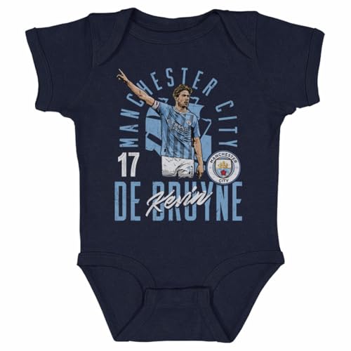 500 LEVEL Kevin De Bruyne Manchester City One-Piece Infant Bodysuit - Kevin De Bruyne Manchester City Pose WHT (Navy, 6M)