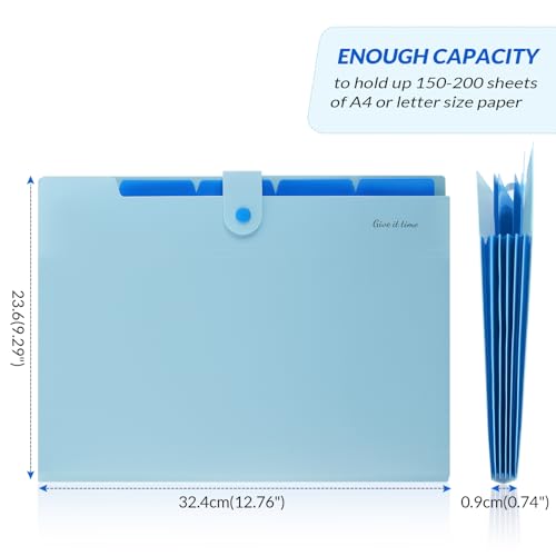 Image of Skydue Letter A4 Paper Expanding File Folder Pockets Accordion Document Organizer (Lake Blue)