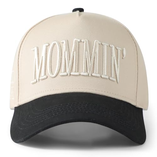 Mommin Trucker Hat Mommin Hat for Women Adjustable Embroidered Mom Baseball Cap for Mom & Women Beige/Black