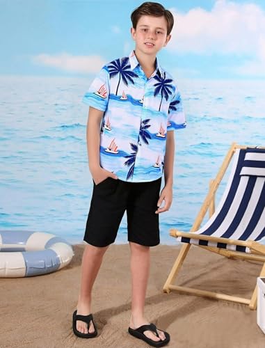 Image of Hawaiian Shirt for Boys Button Down Wrinkle Free Shirt Short Sleeve Funny Beach Casual Summer Print Top for Kids 4-15 Years
