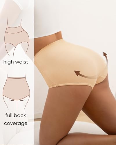 Women's Cotton Underwear High Waisted Comfortable Tummy Control Stretch Soft Full Coverage Breathable Briefs 5-6 Packs3