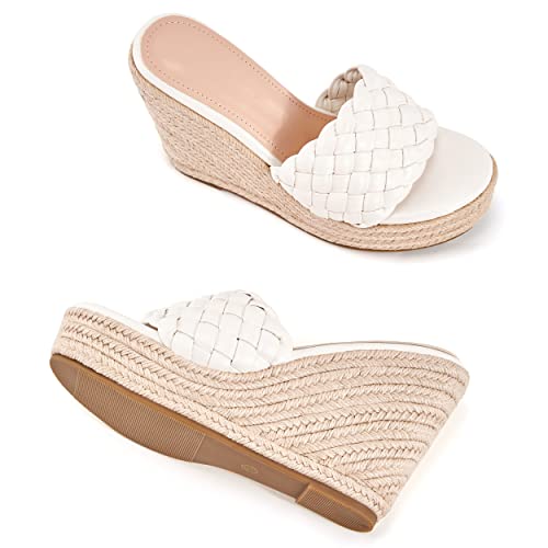 Image of Ermonn Womens Platform Wedge Sandals Espadrilles Braided Open Toe Slip On Summer Mule High Heels