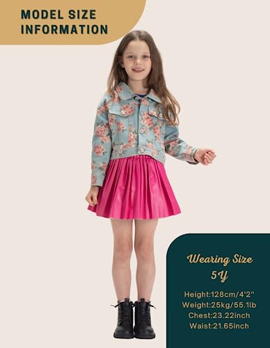 WELAKEN Print Denim Jacket for Girls & Kids II Little Girl's Button Down Crop Jean Jacket Coat3