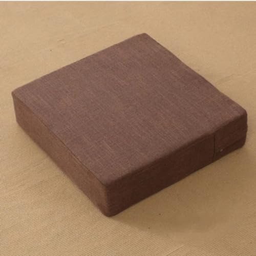 LIVIA シートクッション 低反発+高反発 極厚 スクエアシート リネン フロアマット 瞑想 スツール クッション 厚みのある 硬い 腰痛 正方形 部屋 インテリア用品 洗える (カーキ,辺の長さ50cm、厚さ10cm(硬綿芯))