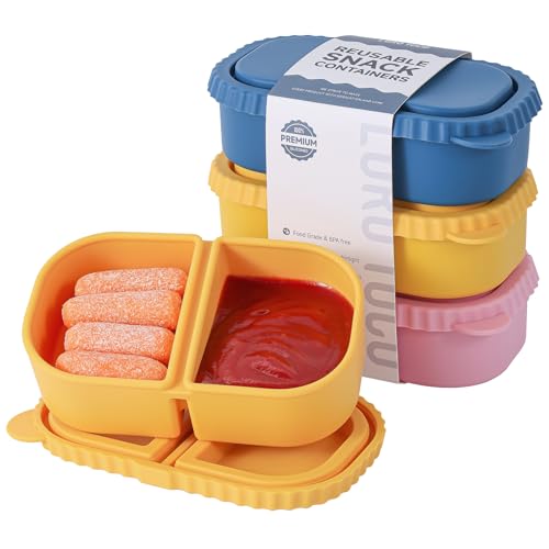3 Pack Silicone Reusable Snack Containers with Lids
