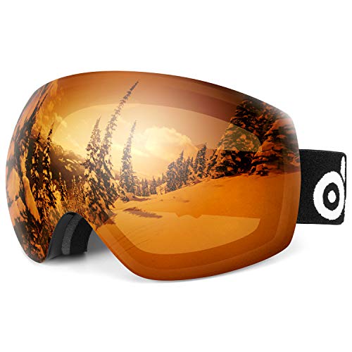 Odoland Large Spherical Frameless Ski Goggles for Men and Women, S2 OTG Double