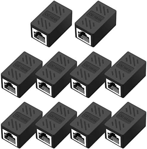 QINGLER RJ45 Cat6 Coupler Ethernet Extender Connector, 10 Pack in line Coupler cat6 cat5e cat5 Ethernet Cable Extender Female to Female Black