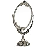 Guppy Small Metal Vintage Makeup Mirror, Floral Tabletop Oval Cosmetic Mirror, Vintage Swivel Double Sided Cosmetic Mirror, with Embossed Frame Base, Retro Mirror for Dressing Bedroom-Antique Bronze