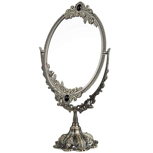 Guppy Small Metal Vintage Makeup Mirror, Floral Tabletop Oval Cosmetic