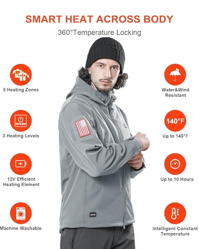 Image of DEWBU Heated Jacket for Men with 12V Battery Pack Winter Outdoor Soft Shell Electric Heating Coat