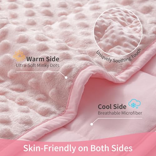 Image of Uttermara Minky Weighted Blanket for Adults, 60x80 Inches 15lbs Queen Size | Cozy Warm; Breathable; Cooling Soft Minky Dots; Filled with Glass Beads; Washable Heavy Throw for Sleep and Calm; Pink