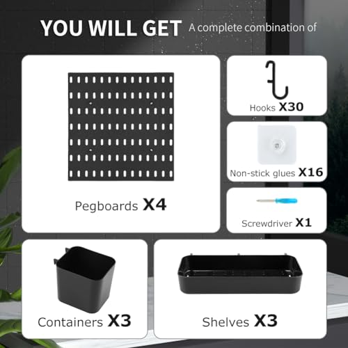 Trasylph 17192072150517 4 Pcs Pegboard Combination Kit,Pegboard Wall Organizer,Large Pegboard Cups Peg Board Storage Bin thumb #3