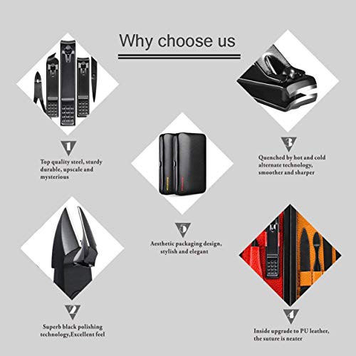 Image of Professional Stainless Steel Nail Clipper Travel & Grooming Kit Nail Tools Manicure & Pedicure Set of 15pcs with Luxurious Case (Black /Red)