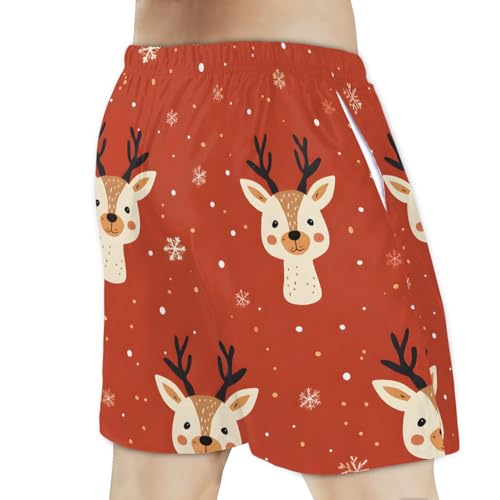 Men's Swim Trunks Size S Deer Head Motif with Mesh Lining Soft Breathable Quick Dry Beach Shorts Coral Red3