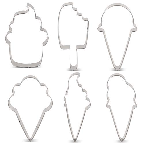 LILIAO Summer Ice Cream Cookie Cutter Set Sundae Popsicle Biscuit and Fondant Cutters - 6 Piece - 3.6, 4.5, 4.2, 4, 4.3 and 3.7 inches - Stainless Steel