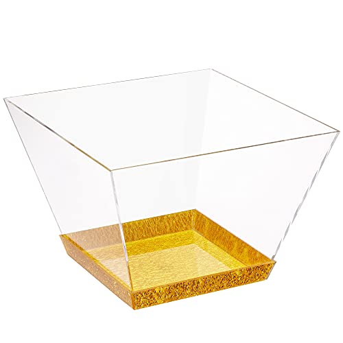 Elavain Elegante Servierschüssel aus Acryl, große Bowl-Schüssel, Salatschüssel, Thekenhalter, Hochzeitsdekor, Schalen für Küche, Zuhause, transparente Schüssel mit goldenem Boden, 7.5 l Cover