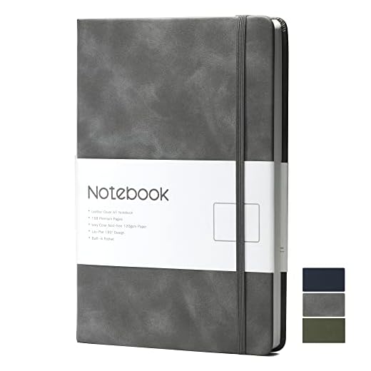 Cuaderno rayado - Bloc de notas planificador diario A5 de tapa dura de cuero clásico, cuaderno de ejercicios de papel rayado grueso de 120 g / m2, cuaderno de notas de reuniones | Gris