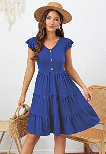 Image of Lamilus Summer Dresses for Women 2026 Ruffle Sleeve V Neck Non-See Through Tiered Babydoll Mini Dress Graduation Beach