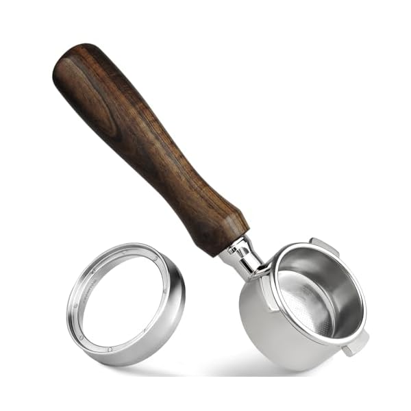 HOLIHOKY Bodenloser Siebträger 54mm mit Edelstahl 304 Dosierring, Espresso Sage Siebträger Kompatibel mit Breville Barista Pro Express 870/878/880, Bottomless Portafilter 54mm mit Holzgriff