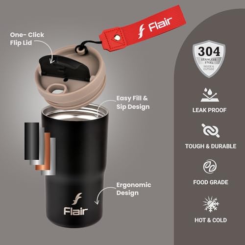 Image of FLAIR Brew Vacuum Insulated Coffee Mug 480ml-Black, Leakproof, BPA-Free, Tough & Durable, Double Walled, Coffee Mug, Travel Mug, Hot and Cold Beverages