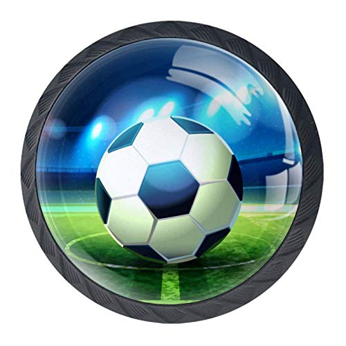Preisvergleich Produktbild Fussball [4 Stuck] Küchenknöpfe - Türknopf Knauf für Schrank, Schubladenknopf, Türknäufe, Möbelknopf