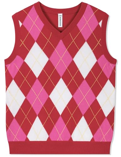 BOBOYOYO Boys Argyle Sweater Vest 100% Cotton V-Neck Vest Kids Uniform Sleeveless Sweaters for Children 5-12Y