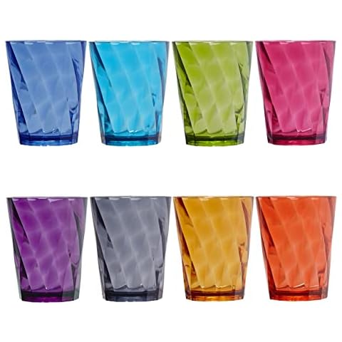 US Acrylic Optix 14 ounce Plastic Stackable Rocks Tumblers in Jewel Tone Colors | Set of 8 Drinking Cups | Reusable, BPA-free, Made in the USA, Top-rack Dishwasher Safe Cover