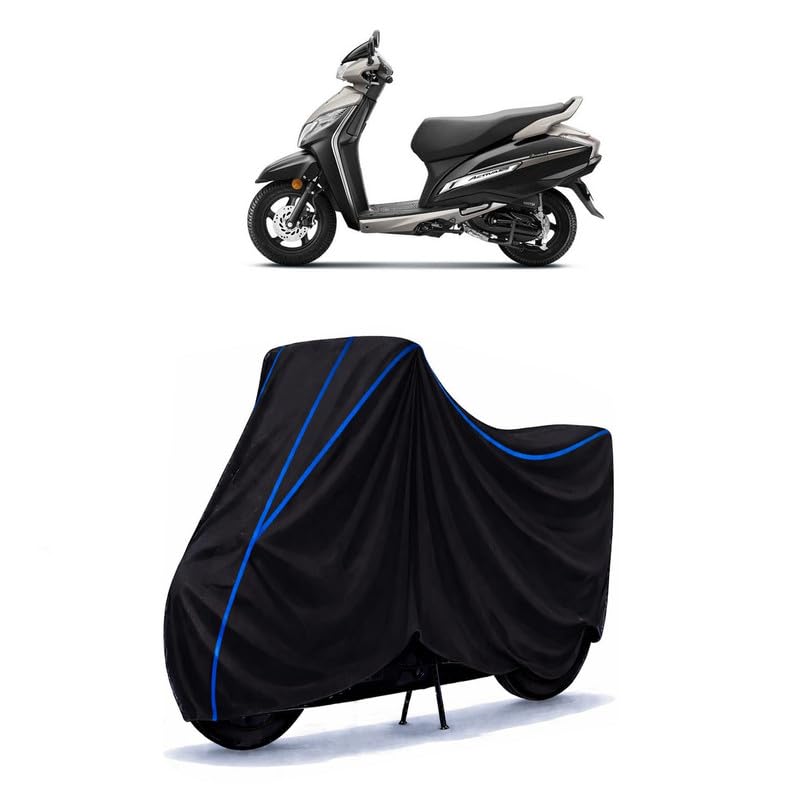 Image of Scooty Cover Water Resistant for Activa 125 New BS6 | Universal Scooter & Bike Cover | Heavy Duty UV Dust, Rain & Scratch Protection | Elastic Fit All Weather Indoor Outdoor | Black with Blue Piping