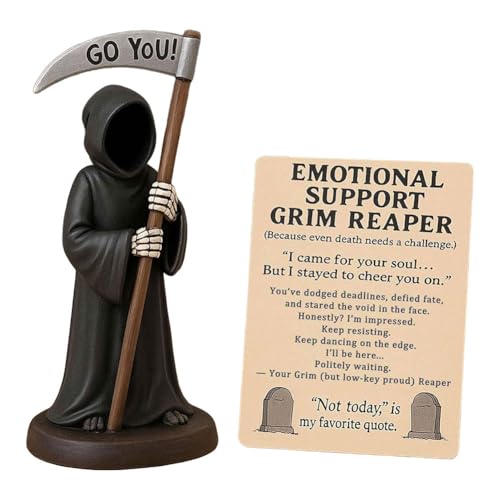 Emotional Support Grim Reaper Figurine,Sensenmann Figur,emotionale Unterstützung,Sensenmann Statue mit Sense,Gothic-Dekor für Regal oder Desktop,für Halloween Deko oder Mystery Kunstliebhaber-Go You