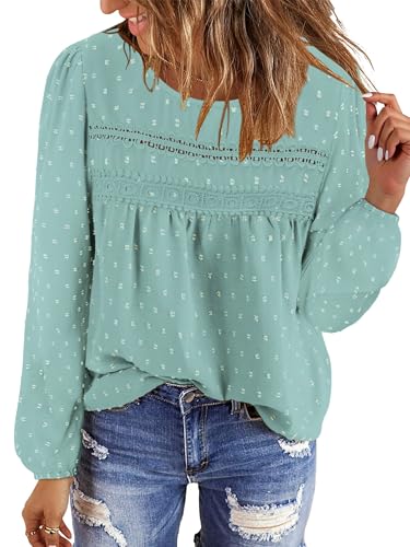BETTE BOUTIK Womens Boho Fall Long Sleeve Shirts Crewneck Dressy Casual Blouses Trendy Flowy Tops